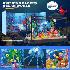 Jorumo ocean coral blocks create a realistic reef backdrop with vibrant sea life.