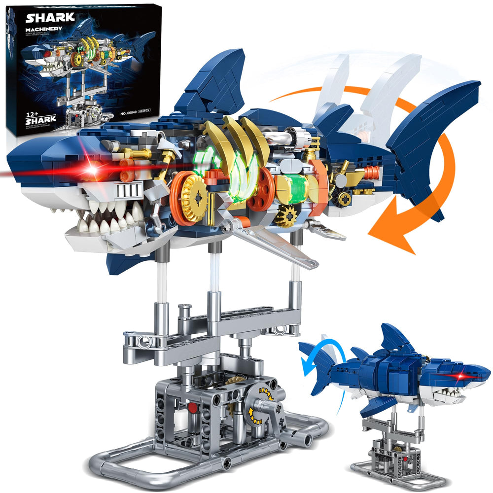 Jorumo Shark building blocks assembly demonstrating semi-mechanical design for engaging STEM exploration.