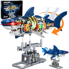 Jorumo Shark building blocks assembly demonstrating semi-mechanical design for engaging STEM exploration.