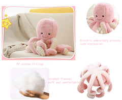 JOSON electro-embroidery octopus face details show cute expression and secure stitching.