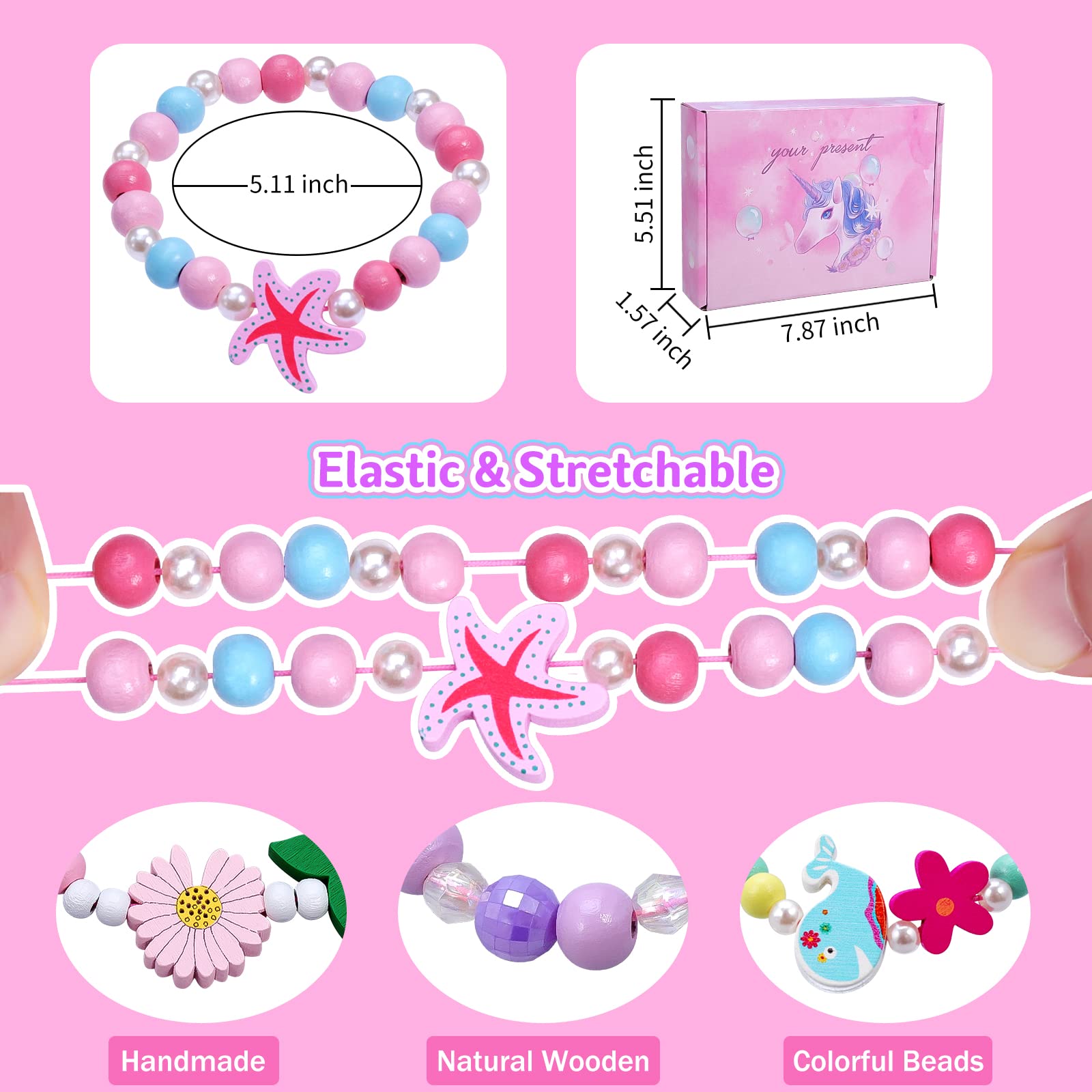 JOTIKO flower-pattern bracelets for little fashionistas, colorful beads for bright daily wear.