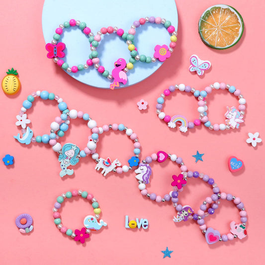 JOTIKO mermaid-pattern bracelets for girls, pastel beads perfect for mermaid-themed party favors.