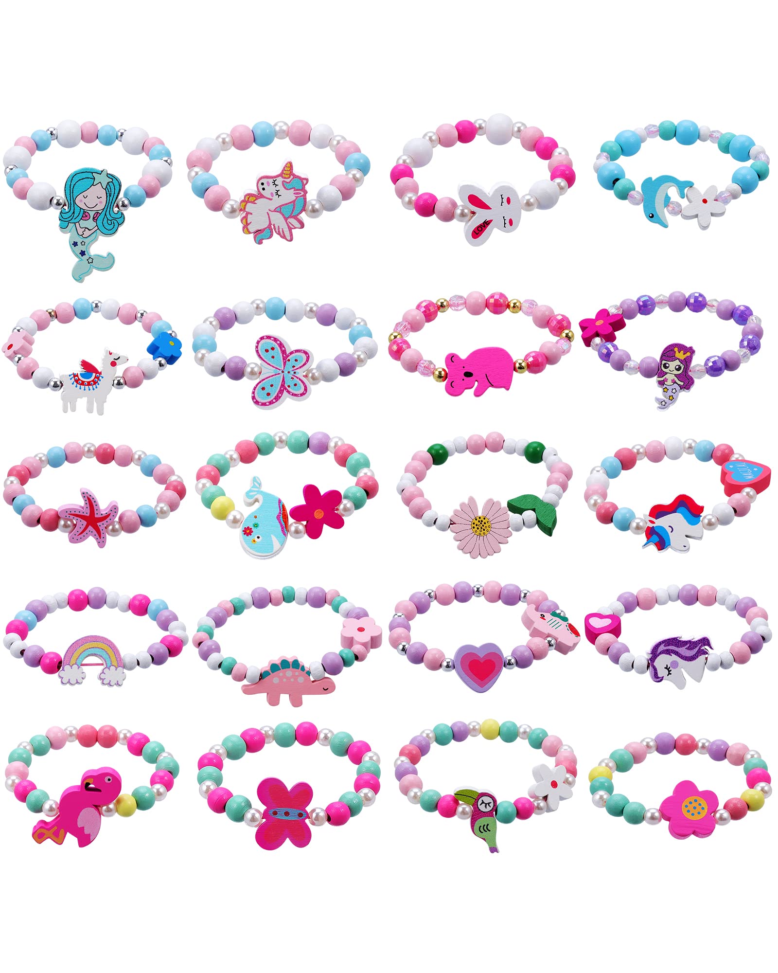 JOTIKO unicorn-pattern bracelets for kids, colorful beads ideal as unicorn-themed party favors.