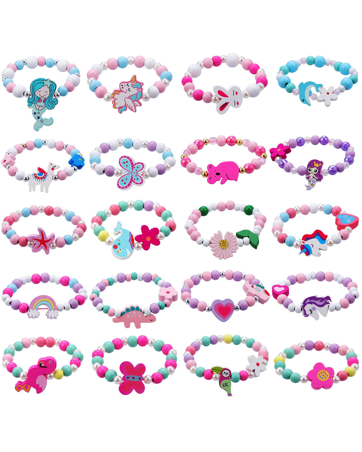 JOTIKO unicorn-pattern bracelets for kids, colorful beads ideal as unicorn-themed party favors.