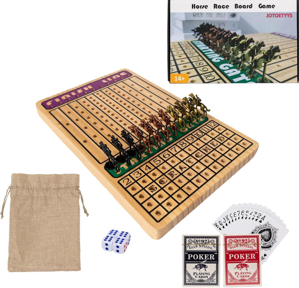 JOTOETYYS Horse Race Board: sturdy wooden board for family game nights.