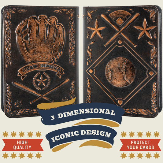 Joust Baseball Card Binder 3D back view showcasing reinforced stitching for secure transport.