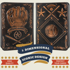 Joust Baseball Card Binder 3D back view showcasing reinforced stitching for secure transport.