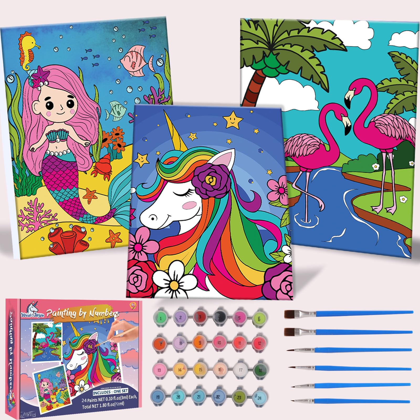 Jovial & Joyful paint-by-numbers kids kit with 8x10 framed canvas inspires creativity.