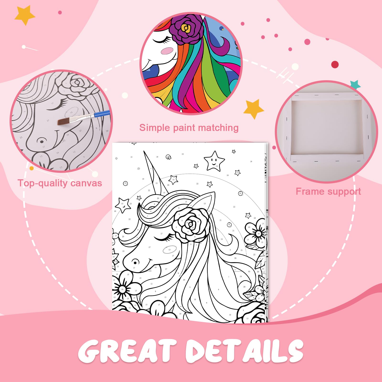 Jovial & Joyful six-brush set provides smooth strokes on framed canvases.