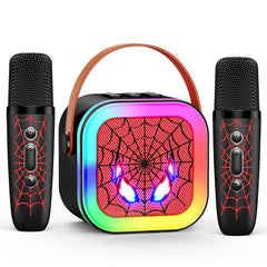 JovialToyz LED Mini Karaoke Machine front view with bright lights for home karaoke fun