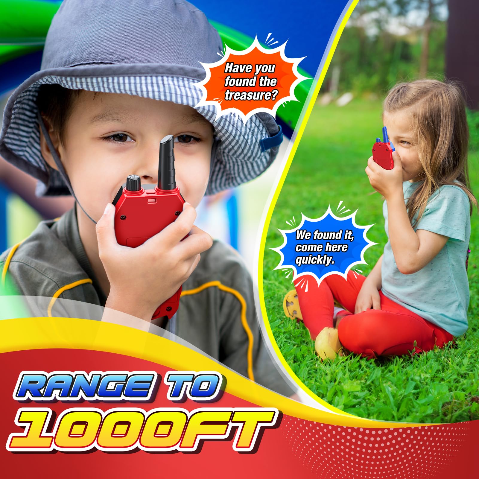 JovialToyz walkie talkie is lightweight at 70g for comfortable use by kids.