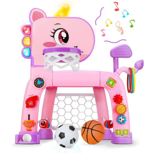Jovizo 4-in-1 toddler hoop and soccer goal for versatile playtime.