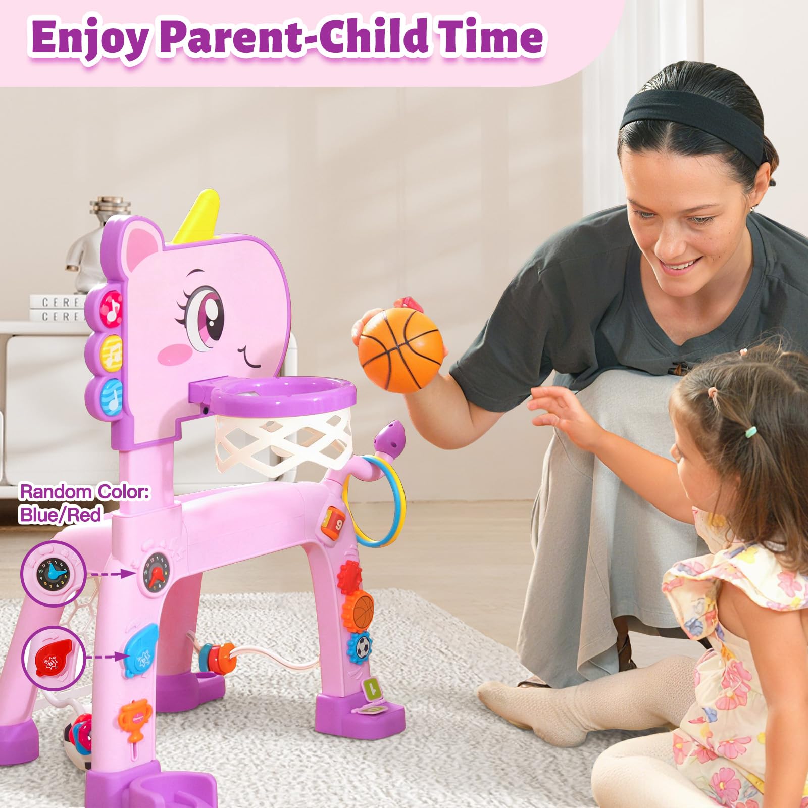 Jovizo sliding trophy and honking horn promote fine motor play.