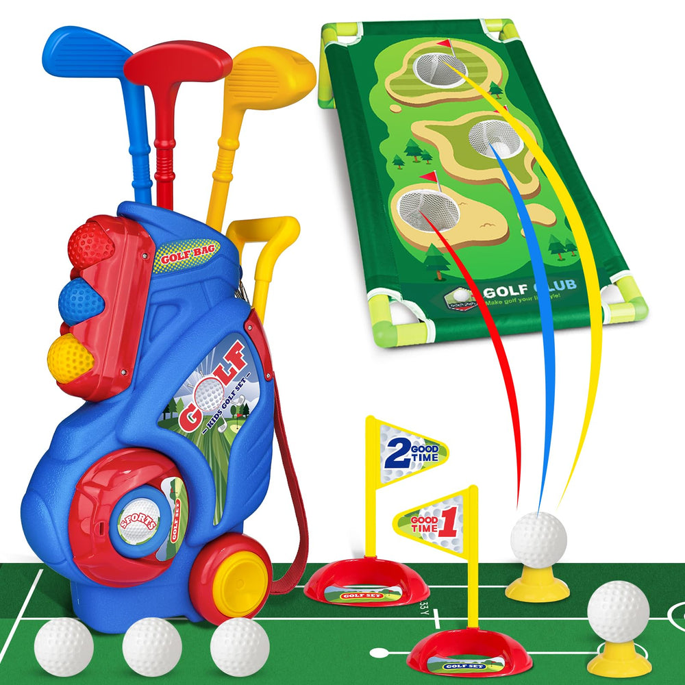 Jovizo toddler golf cart blue with handle and wheels for on-the-go play.