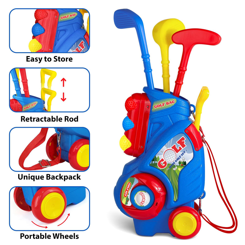 Jovizo three-piece toddler golf clubs for safe, adjustable play.