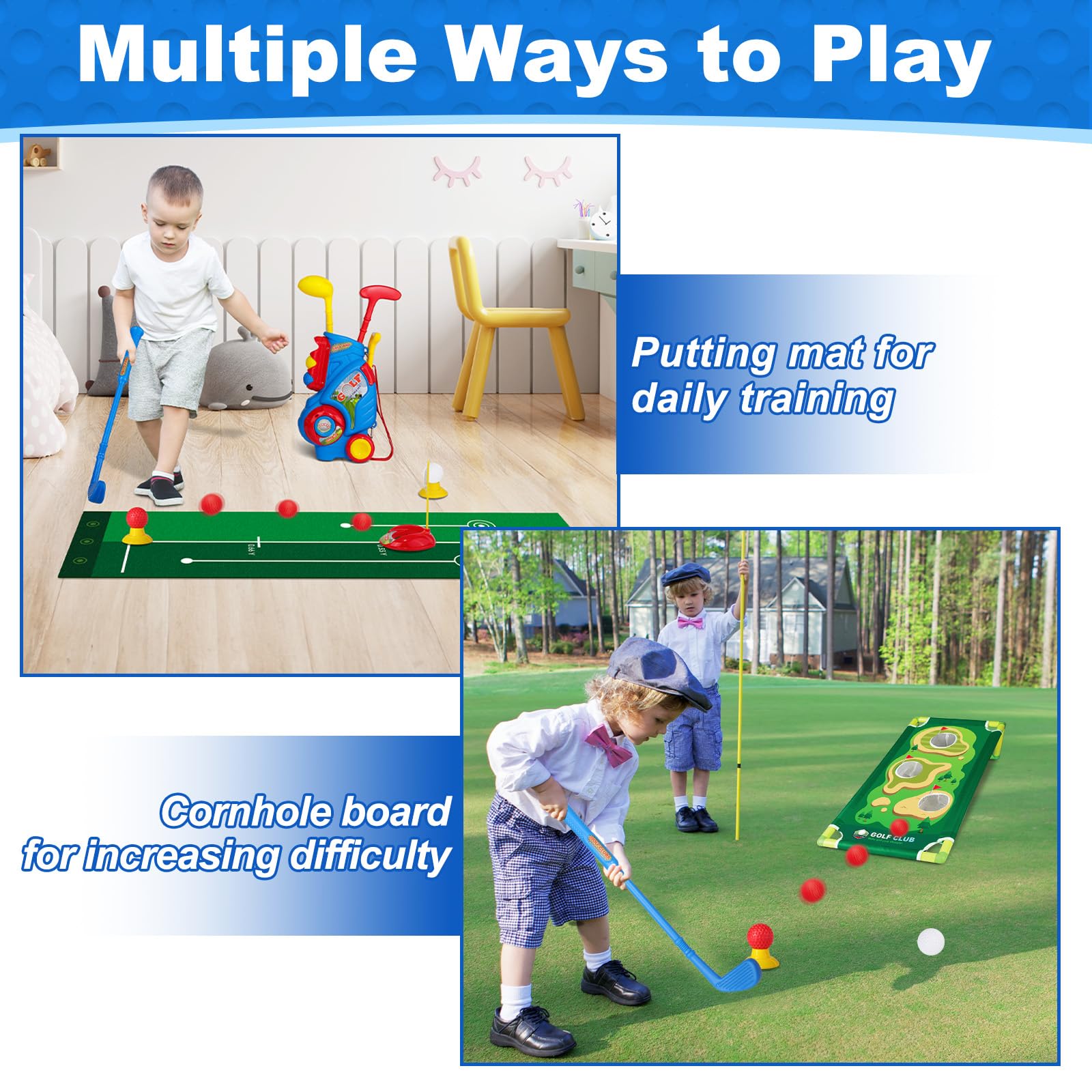 Jovizo three toddler golf clubs with detachable heads support varied play.