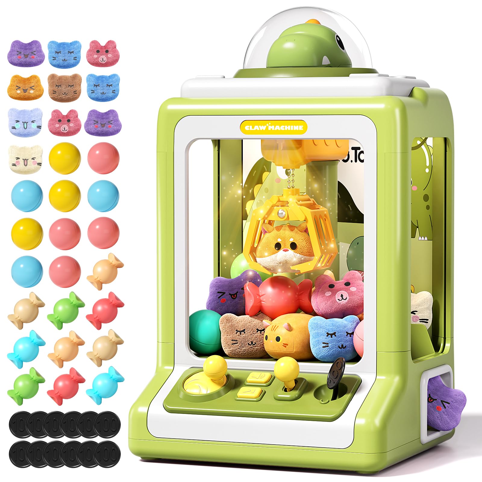 Jovow Claw Machine for Kids with dinosaur head delivers home arcade fun and prize grabbing.