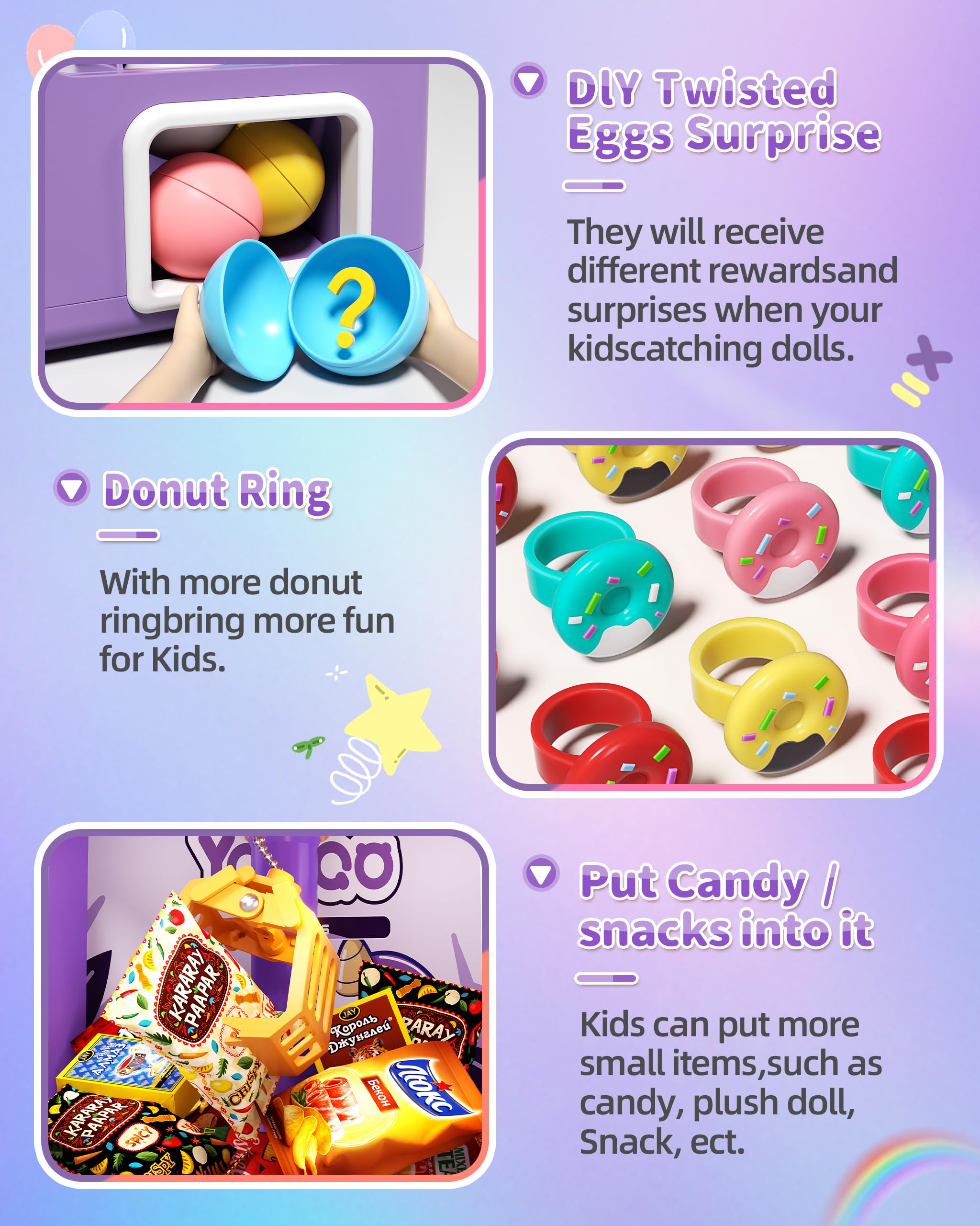 Jovow Claw Machine in action captures colorful prizes and lively play sessions