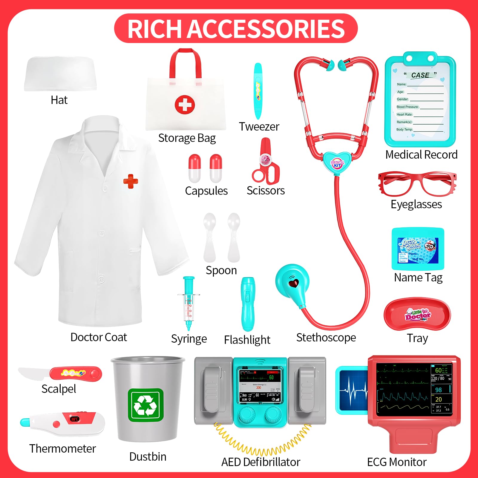 Jovow doctor costume set encourages immersive pretend medical visits.
