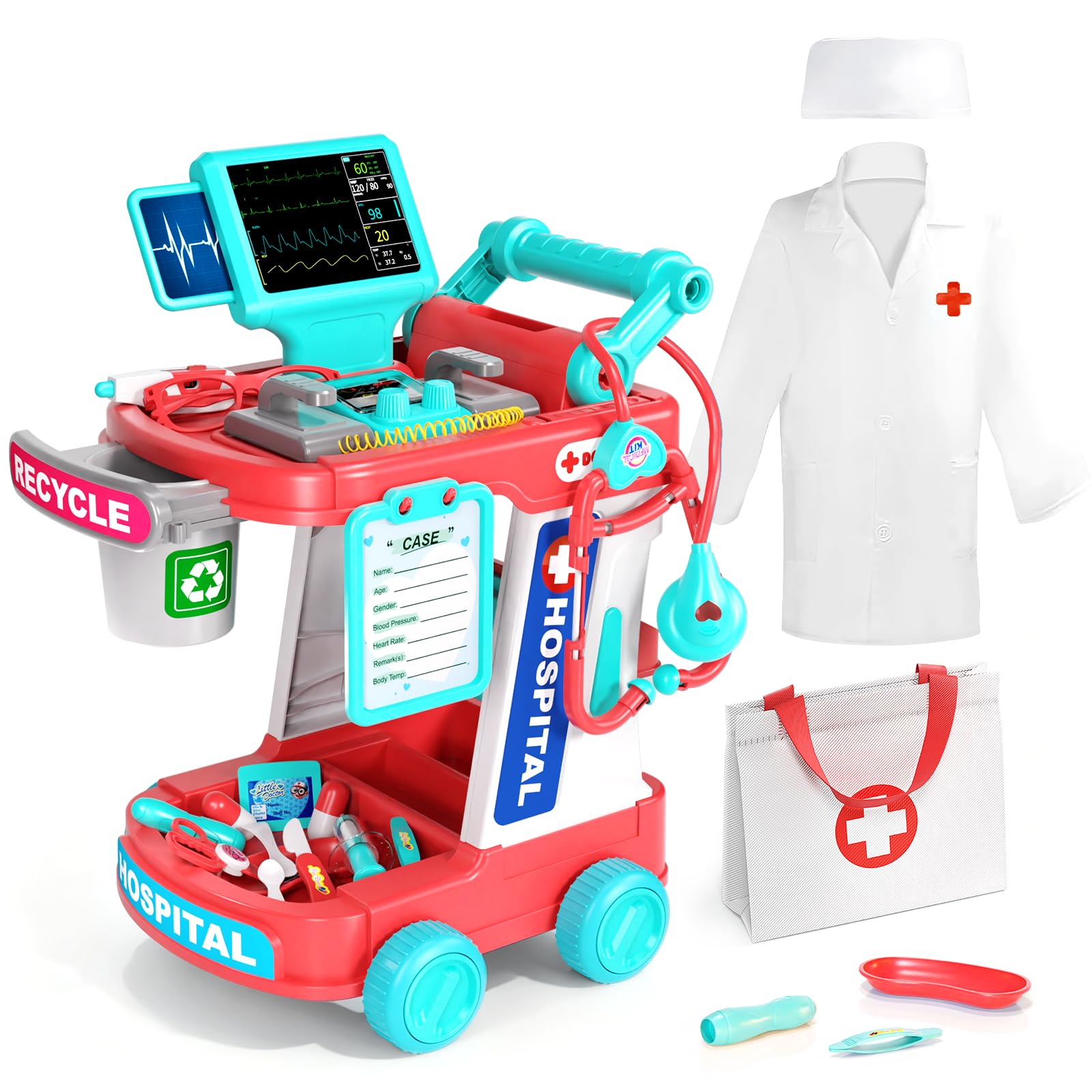 Jovow doctor kit kids pink cart with tools boosts imaginative role-play.