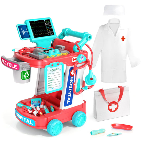 Jovow doctor kit kids pink cart with tools boosts imaginative role-play.