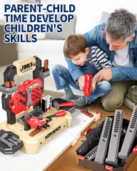 Jovow Kids Tool Bench electric drill adds authentic sounds for engaging pretend building.