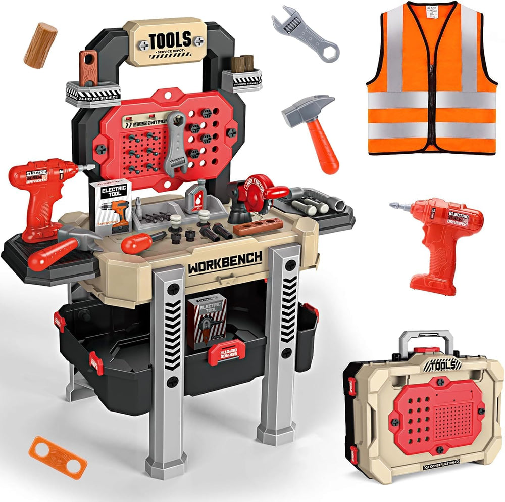 Jovow Kids Tool Bench with realistic tools supports imaginative play and fine motor skill practice.