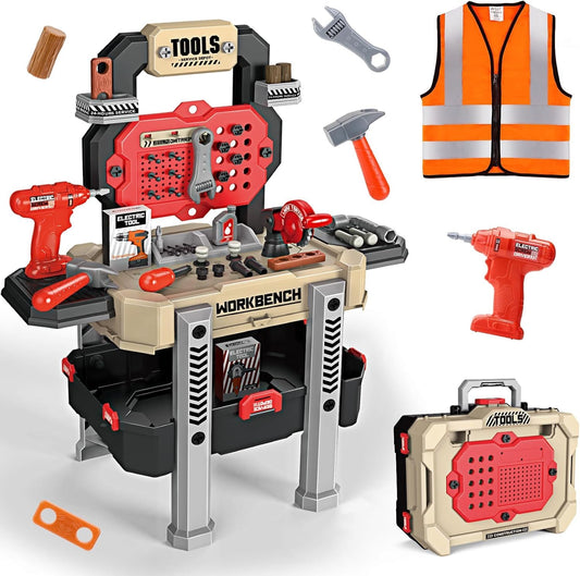 Jovow Kids Tool Bench with realistic tools supports imaginative play and fine motor skill practice.
