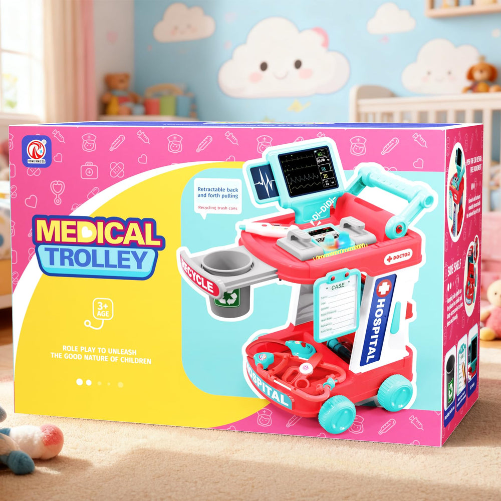 Jovow pink doctor kit with storage cart keeps tools organized.