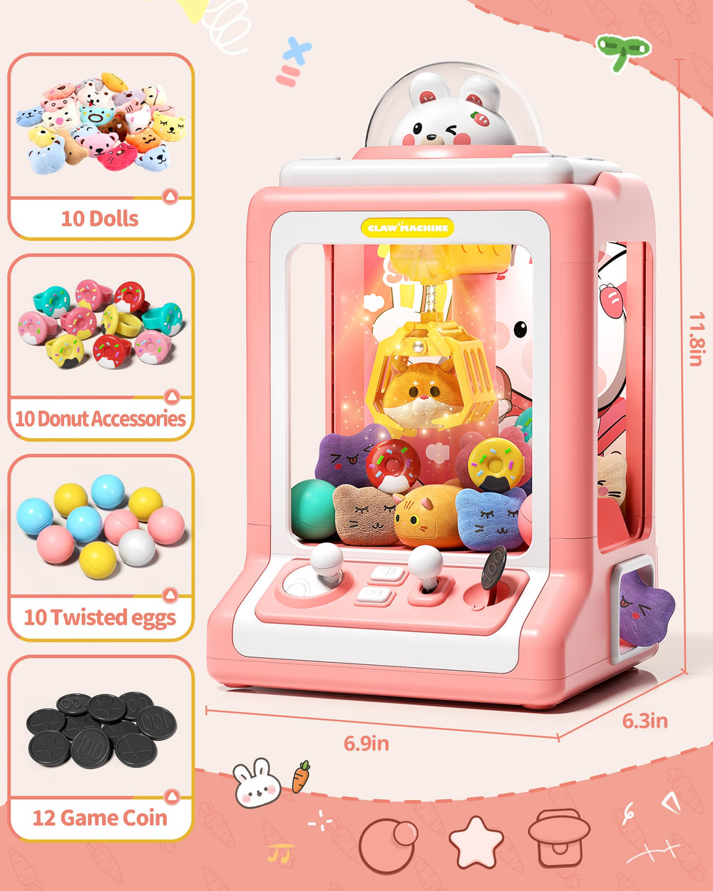 Jovow Rabbit Claw Machine detachable-rabbit-head allows quick customization and cleaning