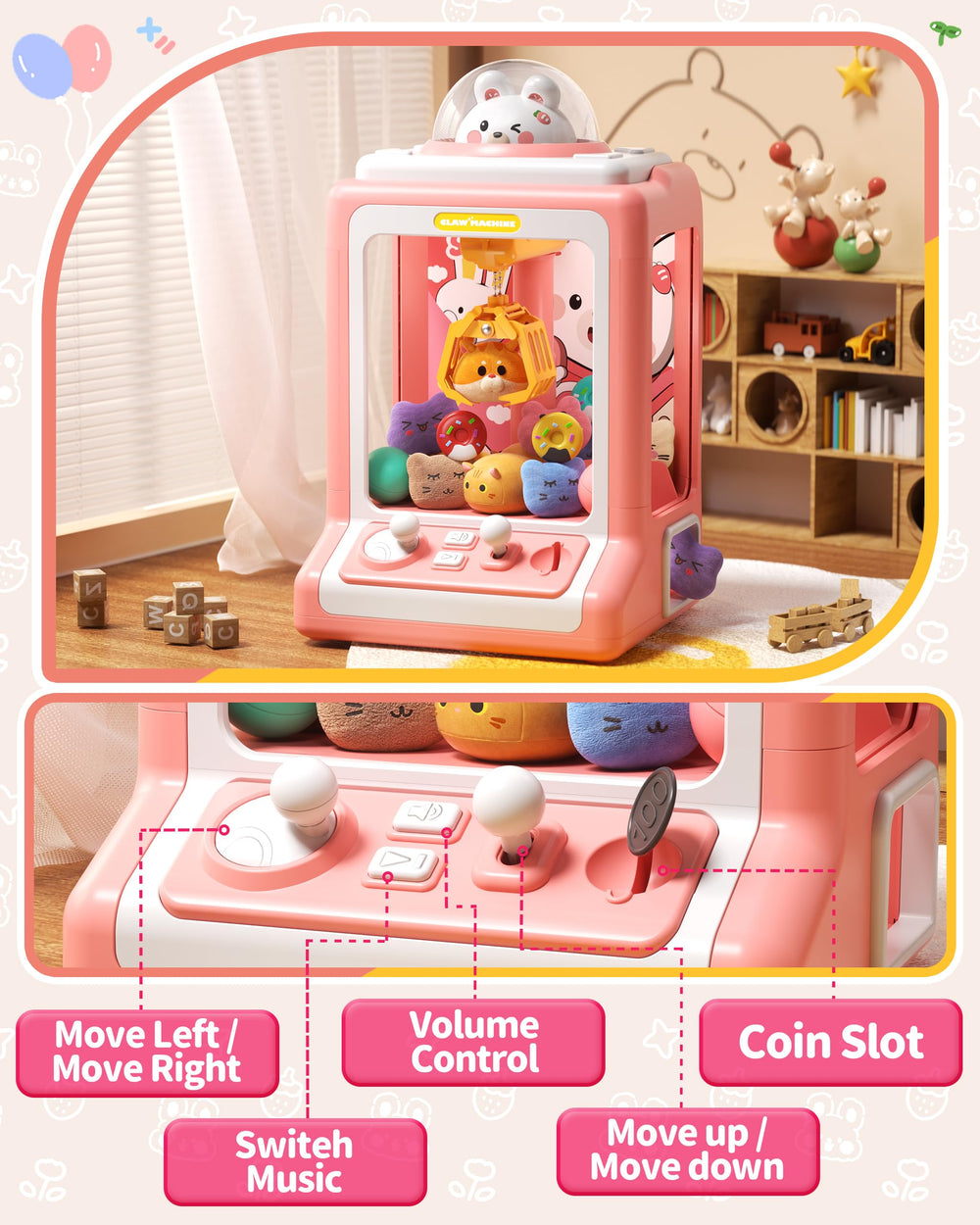 Jovow Rabbit Claw Machine plush-toys-surprise-eggs-donut-accessories enhances imaginative play