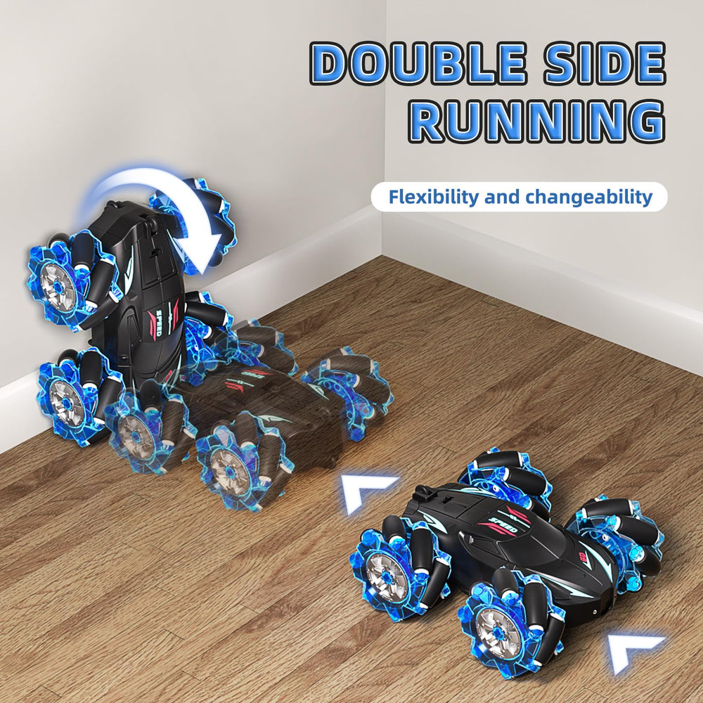 Jovow RC Stunt Car blue top view highlighting gesture remote control