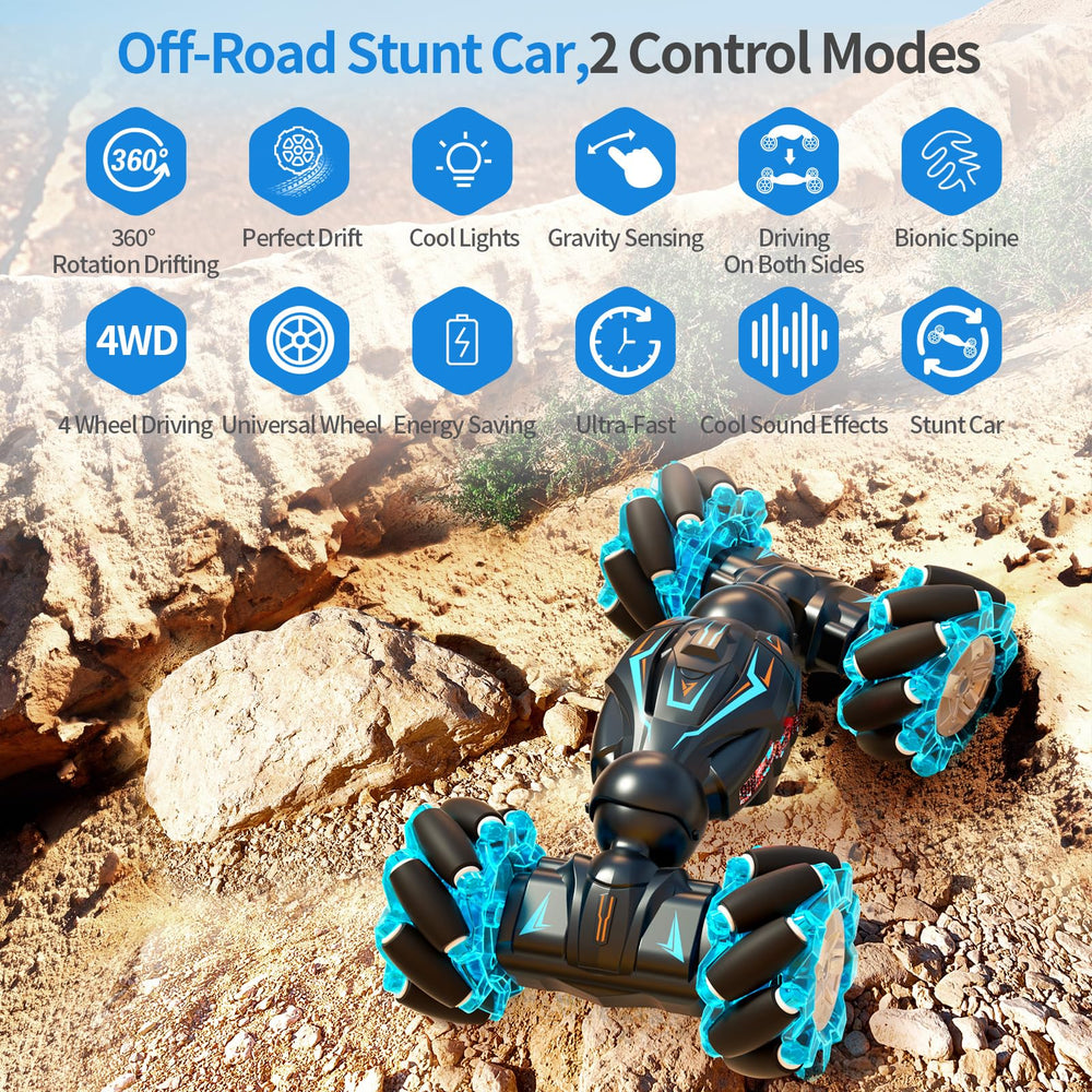 Jovow RC stunt car LED lights and music enhance night play and excitement