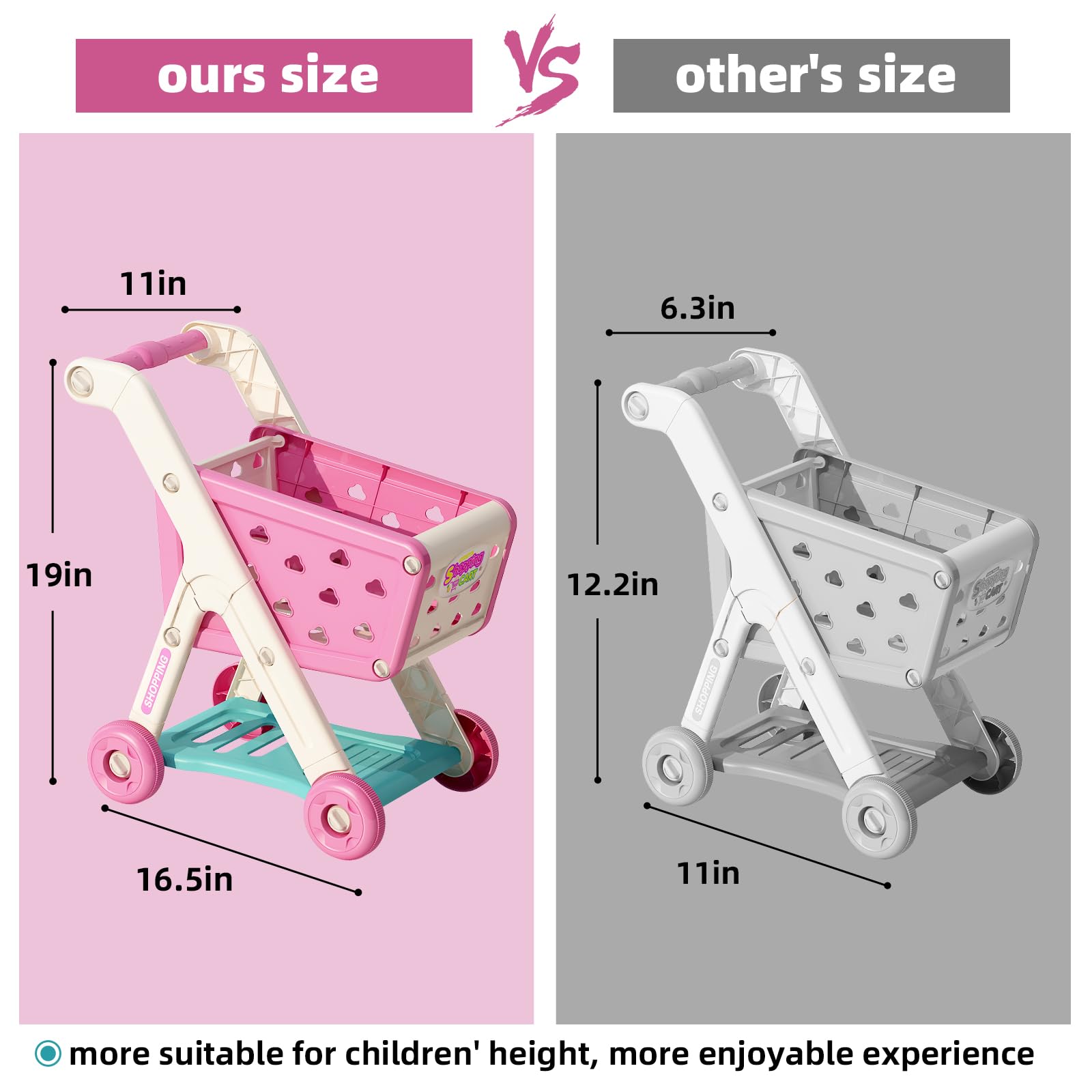 Jovow shopping cart and pink bag ready for kid-friendly shopping game.