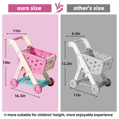 Jovow shopping cart and pink bag ready for kid-friendly shopping game.