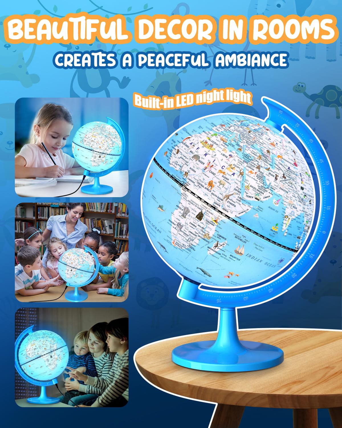 JOWHOL globe placed on classroom desk for learning and discussion