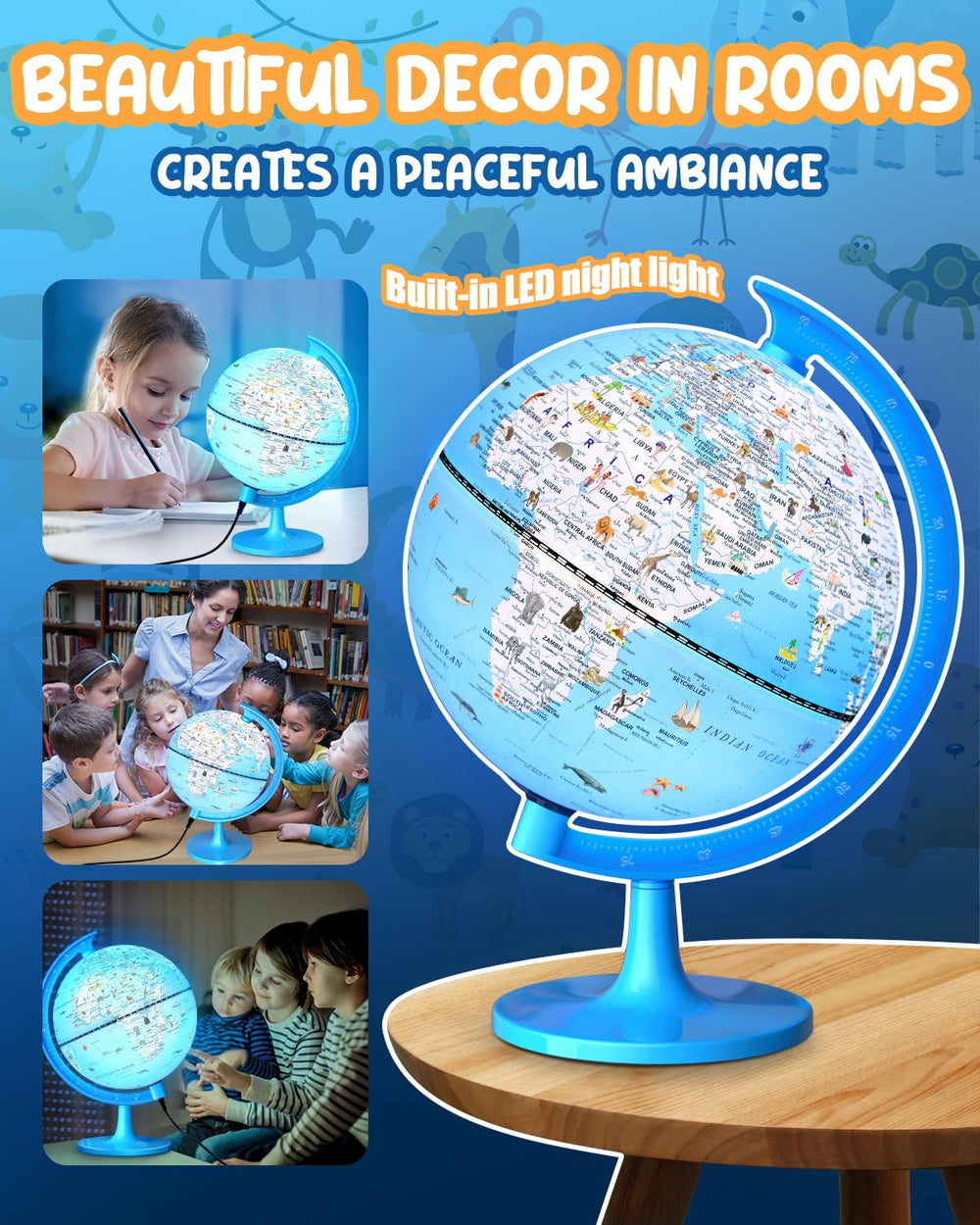 JOWHOL globe placed on classroom desk for learning and discussion