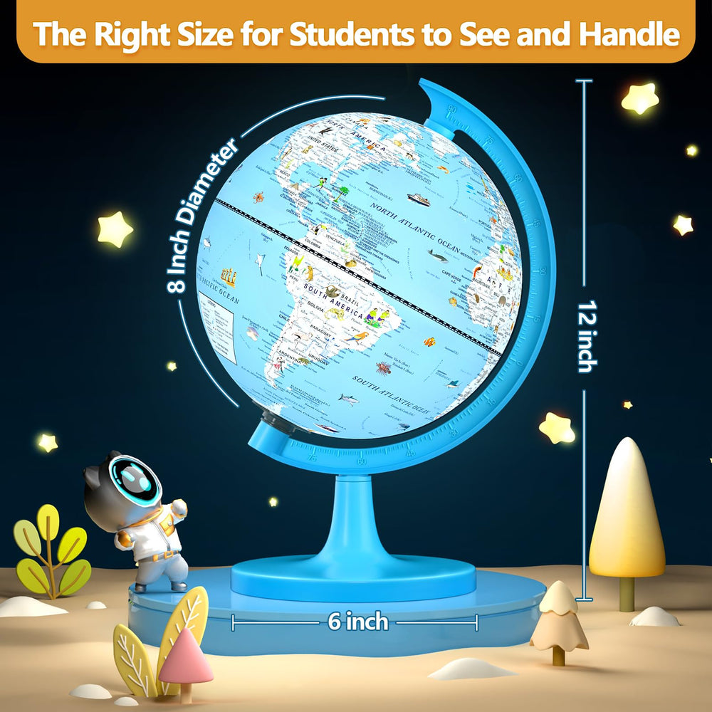 Detail view of continents, oceans, capitals on the JOWHOL world globe
