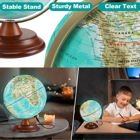JOWHOL illuminated globe in Tiffany blue night-light for cozy study sessions.