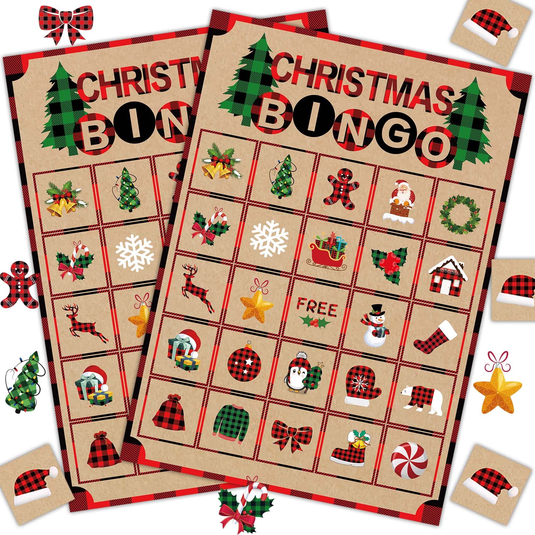 Joy Bang Christmas Bingo cards with 24 unique designs for family fun.