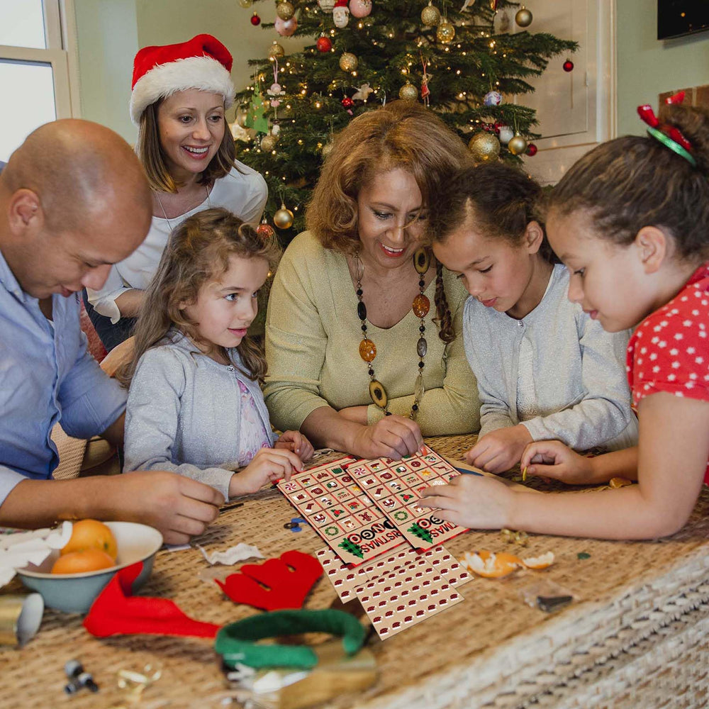 Joy Bang Christmas bingo setup ideal for classroom and party activities.