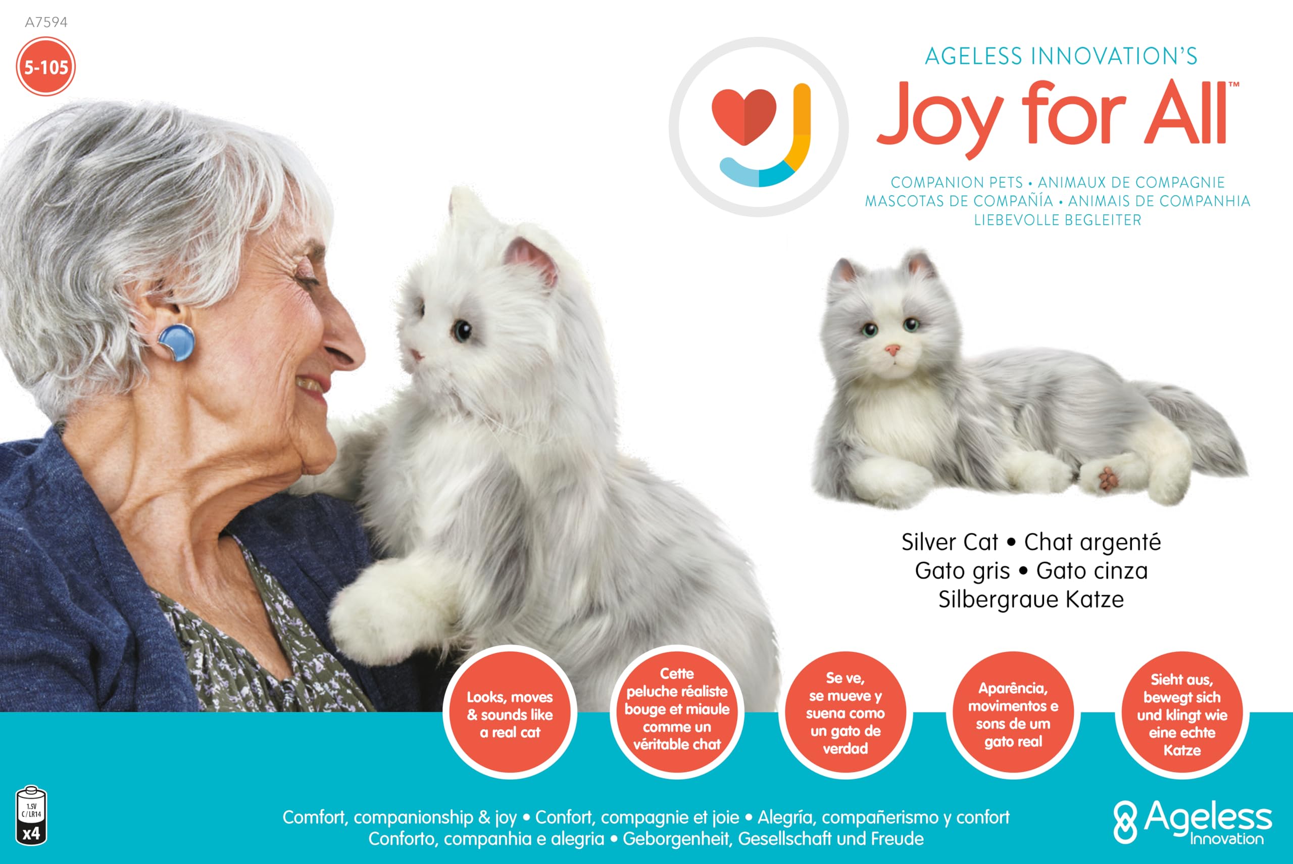 JOY FOR ALL companion cat sensor interaction demo shows responsive, lifelike petting.