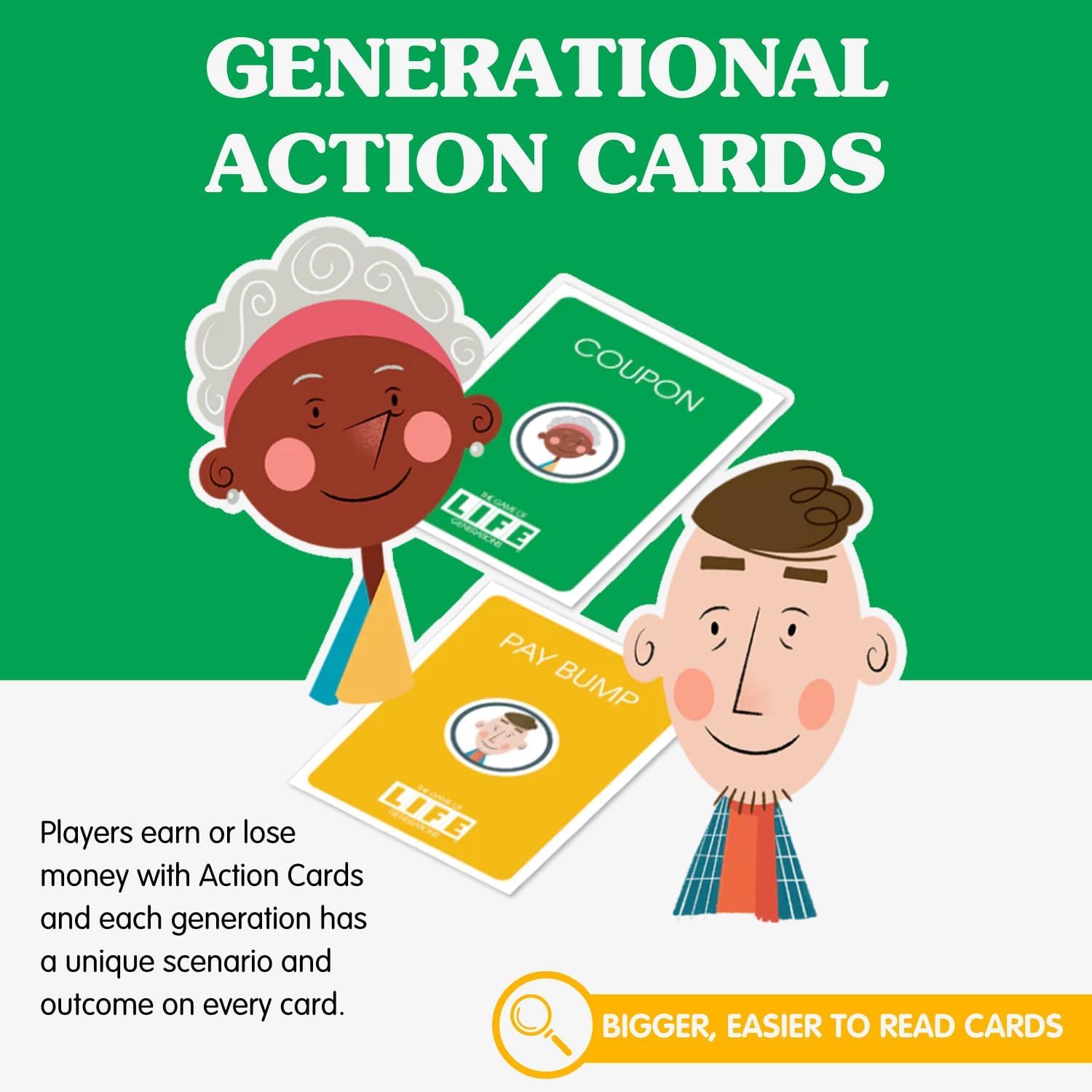 Joy for All Game of Life Generations player pieces with large grips for easy grabbing.