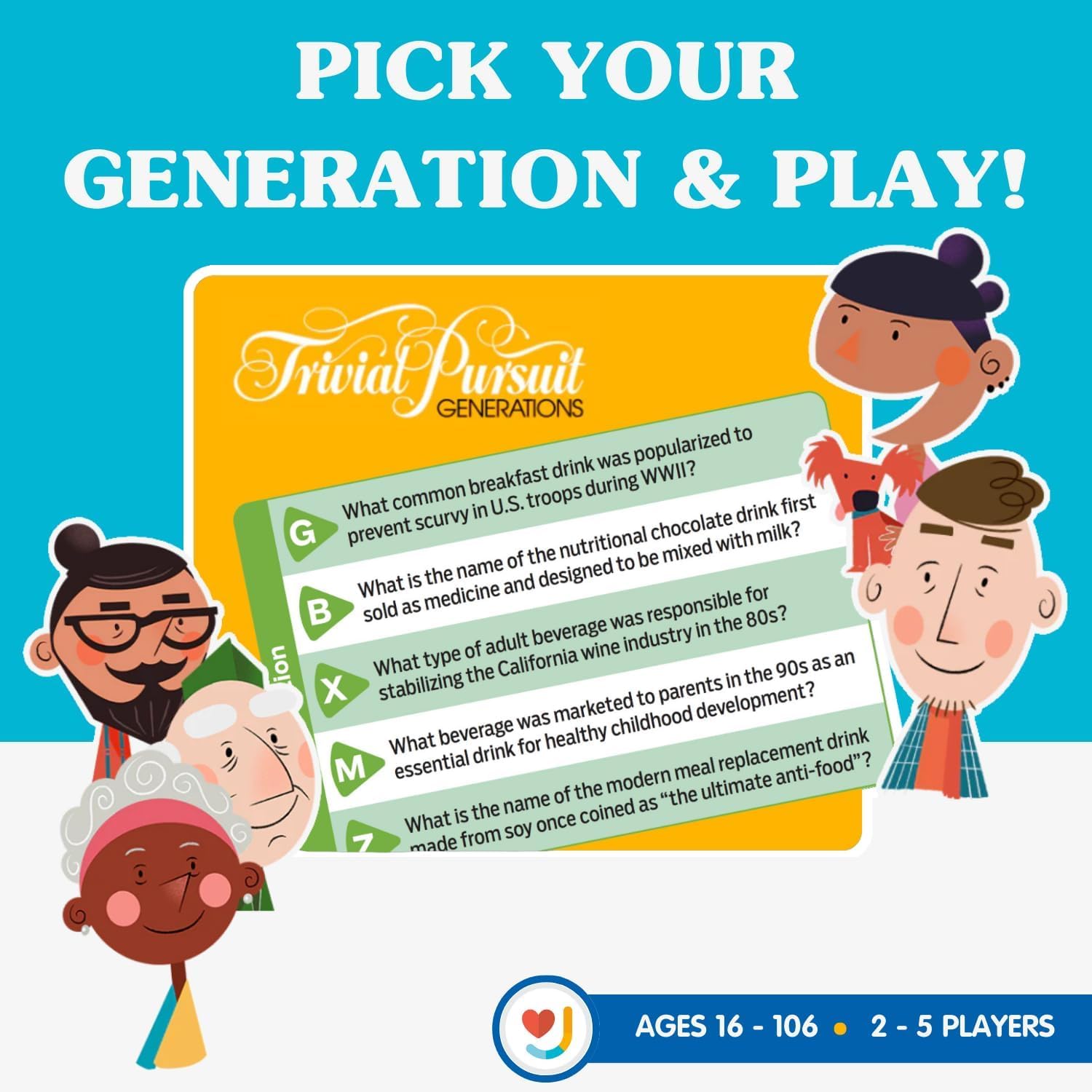 Joy for All Trivial Pursuit Generations players enjoy social game night.