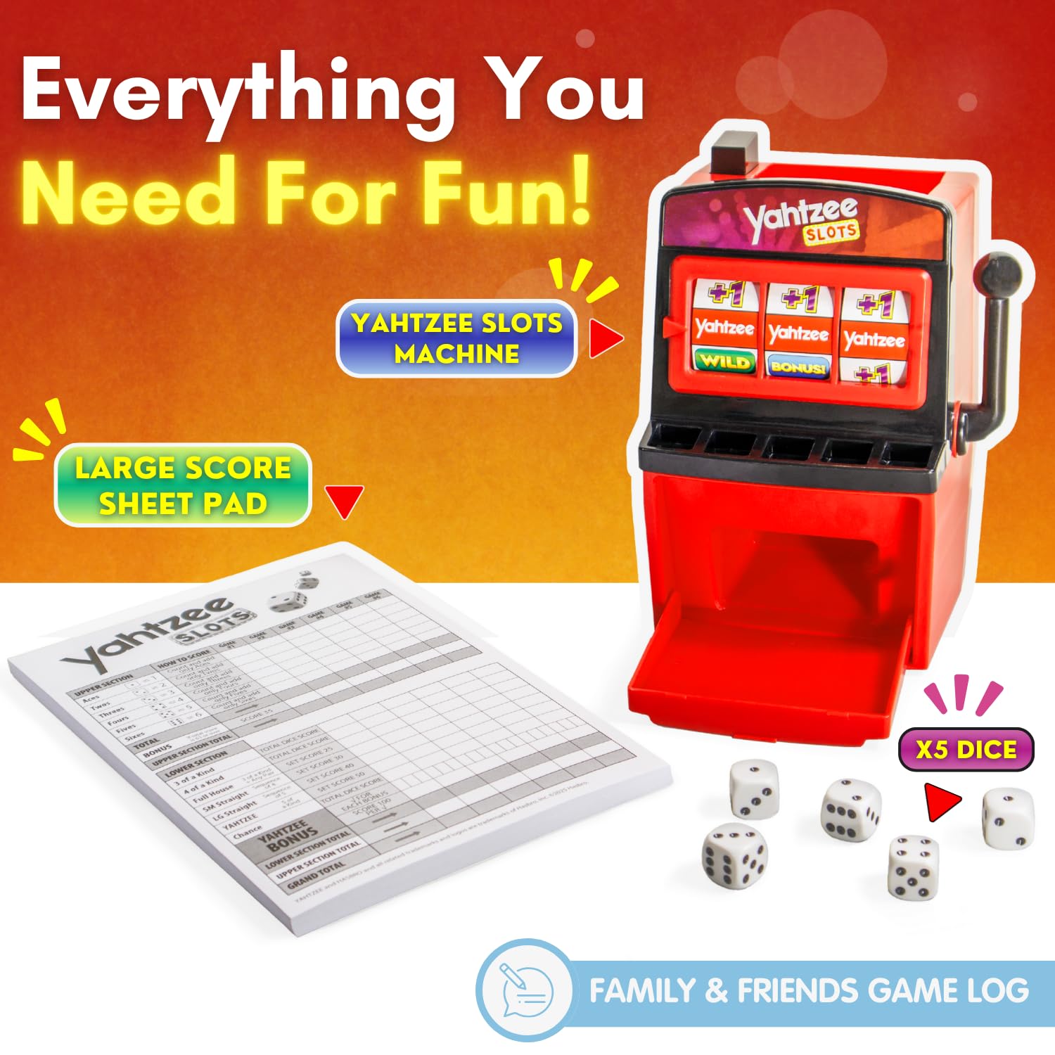 Joy for All Yahtzee Slots Game product box showcases branding and easy setup.