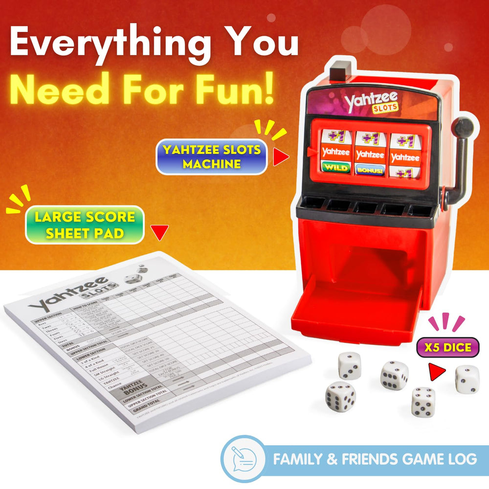 Joy for All Yahtzee Slots Game product box showcases branding and easy setup.
