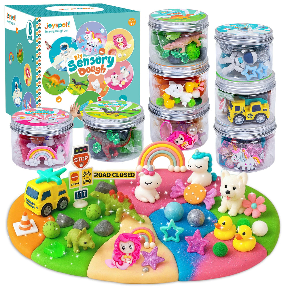 Joy Spot! Unicorn kit play dough jar promotes imaginative, screen-free play.