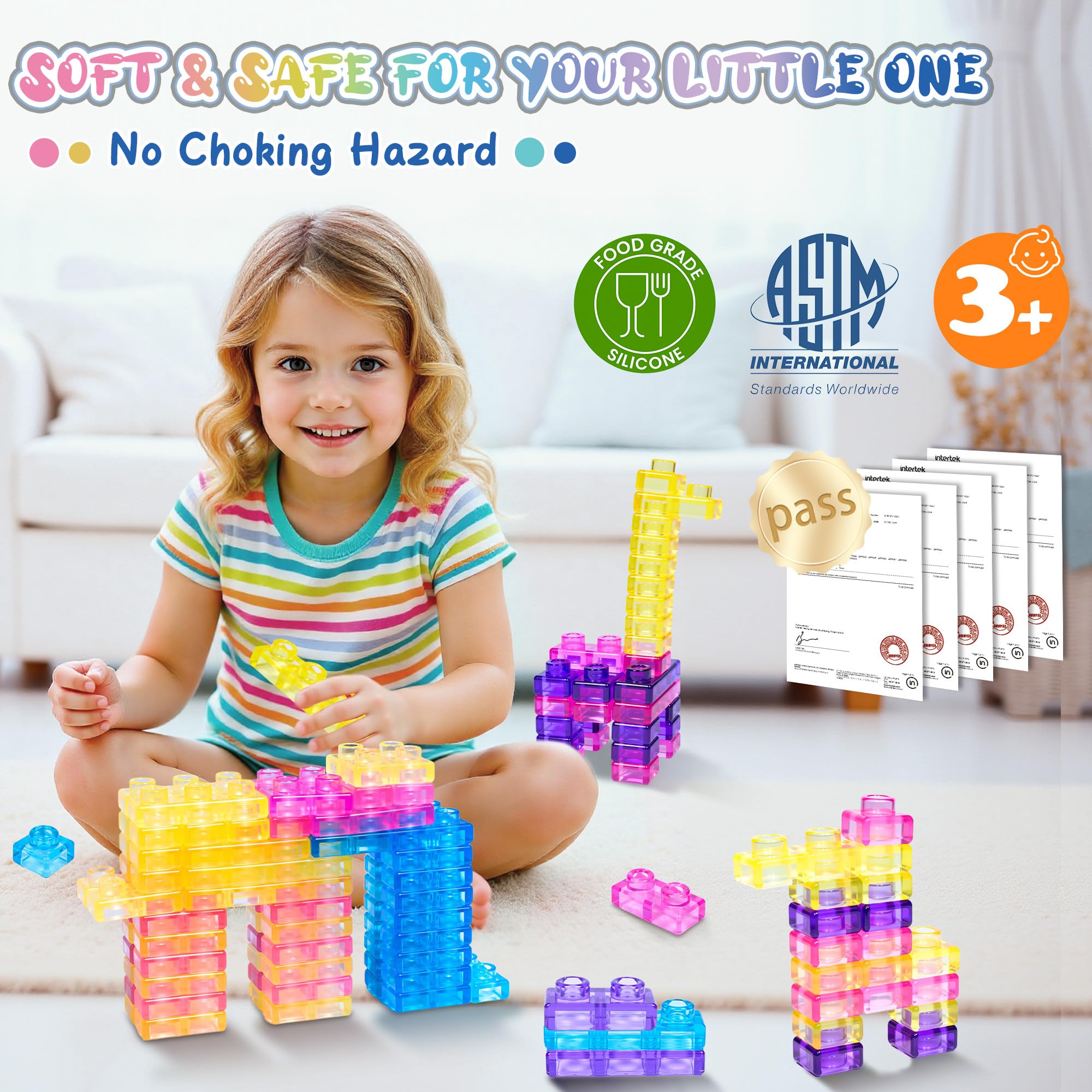 JOY SPOT! Multicolor building blocks, side-by-side layout, boost color recognition and creative play.
