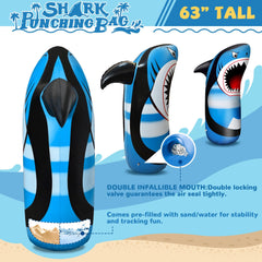 JOY SPOT! Shark punching bag base filled with water for stable, safe play.
