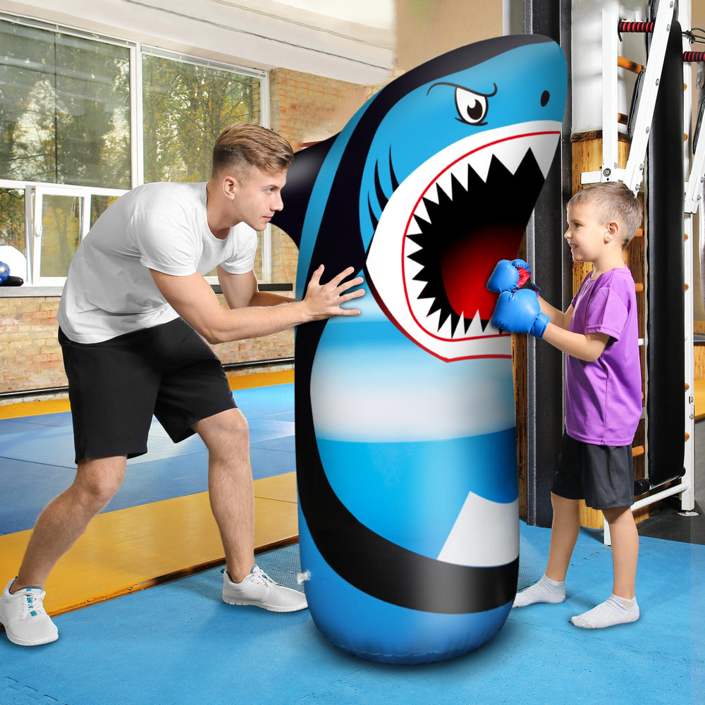 JOY SPOT! Easy setup and storage for the shark punching bag after use.